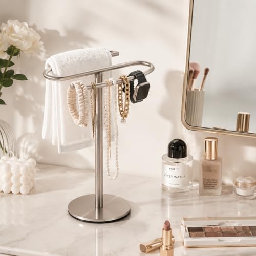 Brushed Nickel Hand Towel Holder Stand,13 Inch Free-Standing Towel Rack, SUS304 Stainless Steel Towel Bar Rack Stand, Tower Bar for Bathroom Kitchen Vanity Countertop… - color: Brushed Nickel
