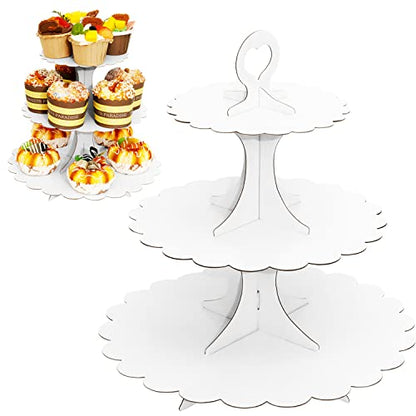 3-Tier White Cupcake Stand 2-Pack, Premium Dessert Display Tower, Heart Handle Design, Easy 60-Second Assembly, Wedding Birthday Baby Shower Party Decoration - color: White 2 Pack