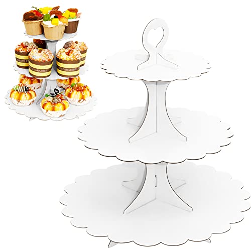 3-Tier White Cupcake Stand 2-Pack, Premium Dessert Display Tower, Heart Handle Design, Easy 60-Second Assembly, Wedding Birthday Baby Shower Party Decoration - color: White 2 Pack
