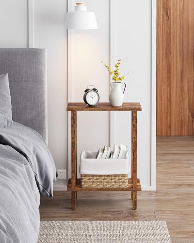 TUTOTAK Small Side Table, Narrow End Table, Skinny Sofa Table, Slim Nightstand, Couch Table, Living Room, Bed Room, Pure Brown TB01BB062C - color: Pure Brown, size: 2-Tier（7.9"D x 15.8"W x 22.5"H）