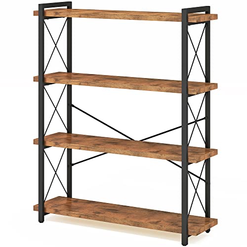 HCHQHS Bookshelf, 4-Tier Industrial Bookcase, Rustic Open Book Shelf, Freestanding Tall Bookshelves with Metal Frame - color: Rustic Brown, size: 4-Tier (35.8"W x 51.2"H)