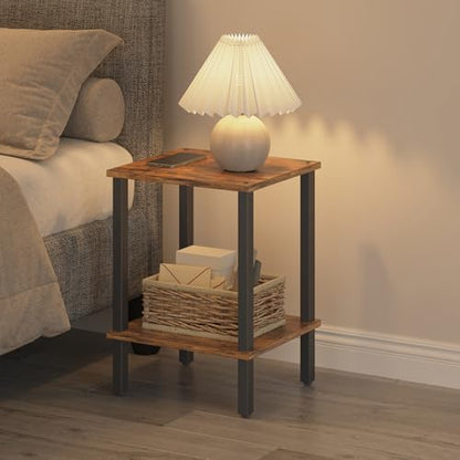 TUTOTAK End Table, Set of 2, Side Table, Nightstand, 2-Tier Storage Shelf, Sofa Table for Small Space, Living Room, Bed Room TB01BB035 - color: Brown and Black