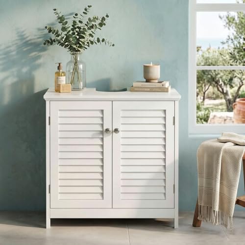 Bathroom Sink Cabinet with 2 Doors Under Sink Storage Cabinet Wooden Freestanding U Shape Fit for Pedestal with Enclosed Storage and Elevated Legs for Bathroom (White)