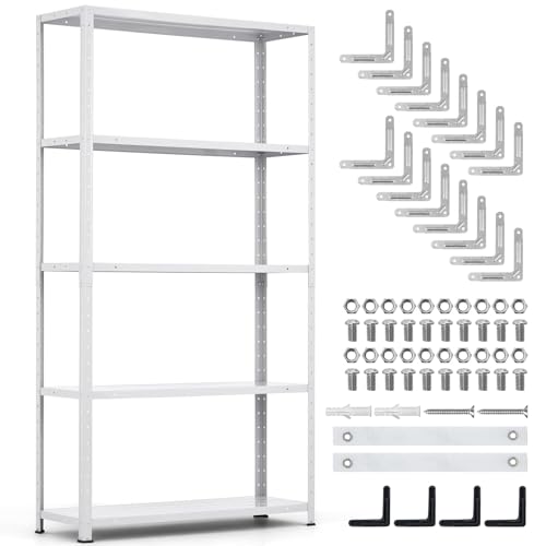 Storage Shelves, Heavy Duty Garage Storage Shelves 5-Tier Metal Shelving Unit for Kitchen Pantry Basement Bathroom Laundry, Adjustable Shelving, 2500 LBS Capacity, 35.4" L x 12" W x 68" H - size: 68"D x 35.4"W x 12"H-White
