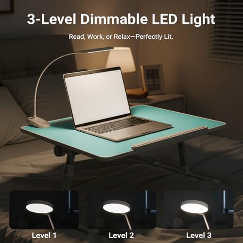 iXTRA Adjustable Laptop Lap Desk with Cooling Fan USB Light for Adults - color: Green,70x45cm