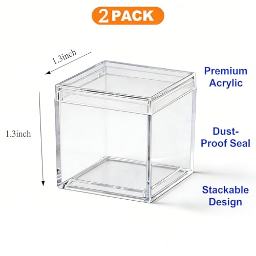 KissYou Small Acrylic Box with Lid Clear Candy Boxes Acrylic Square Cube 4 Pieces Display Case Transparent Jewelry Storage Box Party Decorative Boxes - size: 1.3 x 1.3 x 1.3 Inch