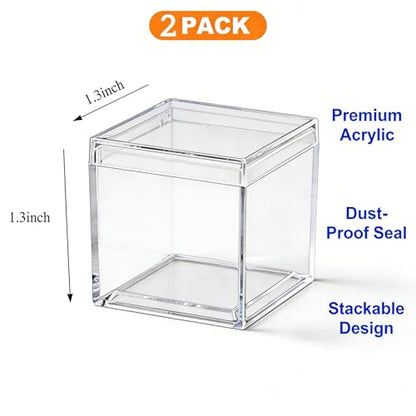 KissYou Small Acrylic Box with Lid Clear Candy Boxes Acrylic Square Cube 4 Pieces Display Case Transparent Jewelry Storage Box Party Decorative Boxes - size: 1.3 x 1.3 x 1.3 Inch