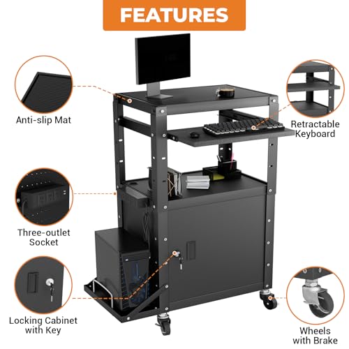 Mobile AV Cart with Side Shelves, Rolling Computer Cart Height Adjustable Rolling Media Utility Cart with Pullout Keyboard Tray Extra Storage Space, 4 Outlets, Perfect for Home or Office Use - size: Style5 24x18Wx42H