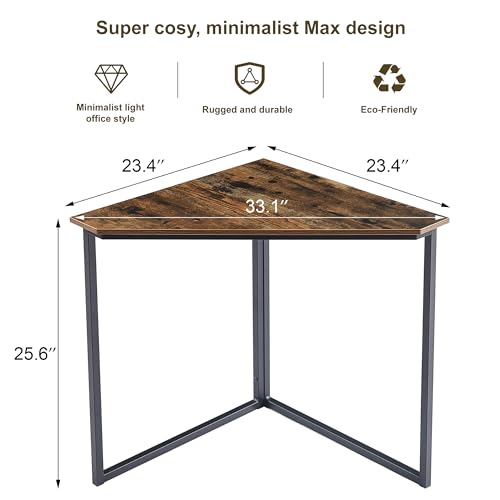 VECELO Ϲоrnеr Desk, Corner Tables for Living Room for Small Space Triangle Computer Desk with Steel Frame Ϲоrnеr Shelves with Metal Frame Ϲоrnеr Writing Desk for Workstation Brown 33.1"