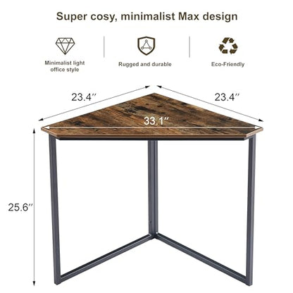 VECELO Ϲоrnеr Desk, Corner Tables for Living Room for Small Space Triangle Computer Desk with Steel Frame Ϲоrnеr Shelves with Metal Frame Ϲоrnеr Writing Desk for Workstation Brown 33.1"