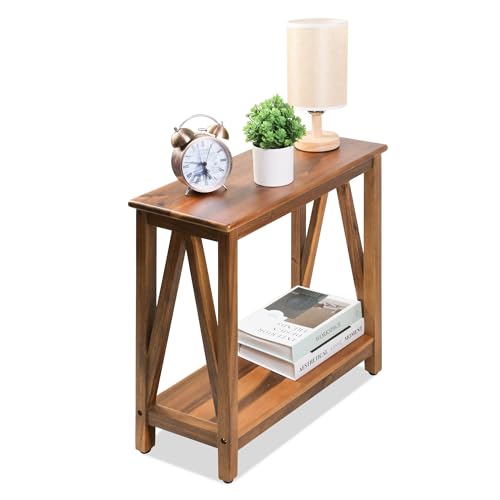 ENKEZI Narrow End Table with Shelf – Slim Side Table, Nightstand for Small Spaces, Bedroom, Living Room, Balcony or Outdoor Use (Minimalist A) - style: Minimalist A