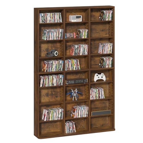 8 Tier Tall Display Cabinet, Brown Media Storage Cabinet | Adjustable Shelves, Free Standing DVD Organizer Shelf, Floor Multimedia Storage Manga Bookshelf for Living Room & Home Office - color: Brown, size: 8-Tier