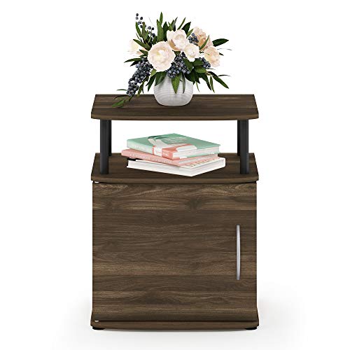 Furinno JAYA End Side Sofa Table/Nightstand with Door, 1-Pack, Columbia Walnut/Black - color: Columbia Walnut/Black, size: 1-Pack