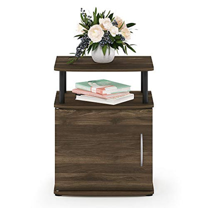 Furinno JAYA End Side Sofa Table/Nightstand with Door, 1-Pack, Columbia Walnut/Black - color: Columbia Walnut/Black, size: 1-Pack