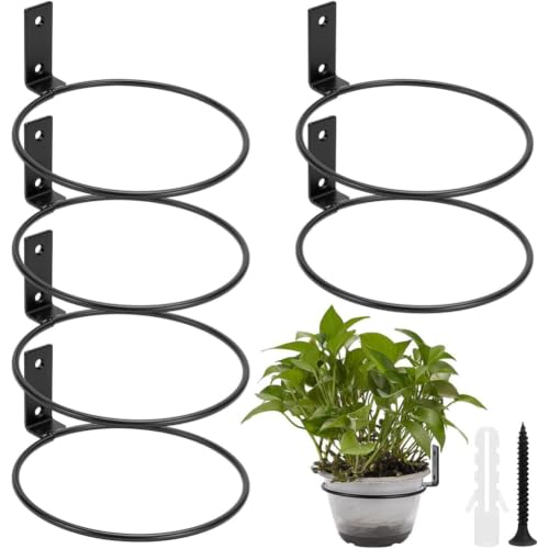 WADORN 6Pcs Flower Pot Holder, 6 inch Wall Flower Pot Holder Ring Plant Hanger with Screws Black Heavy Duty Iron Plant Holder Ring for Home Garden Fence Balcony Indoor Outdoor Pots