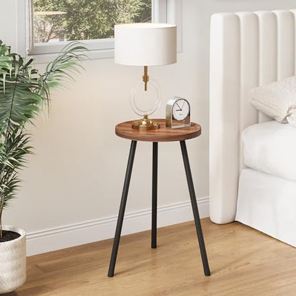 Small Couch Side Table, Drink Table, Mini Round End Table, Coffee Table, Snack Table for Small Spaces, Living Room, Bedroom, Sofa LET520DR - color: Rustic Brown, size: 11.8 X 11.8 X 20.8 Inches