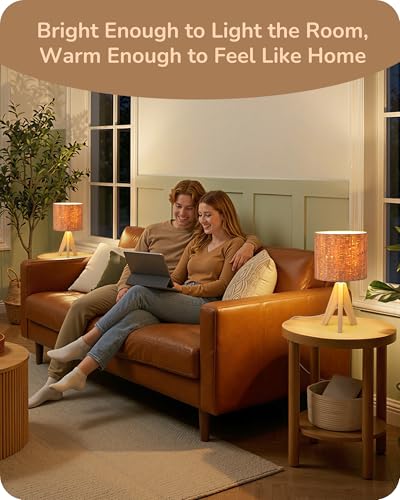 EDISHINE Small Table Lamp, Wooden Tripod Nightstand Lamp with Bark Linen Shade, Farmhouse Bedside Lamp for Nursery, Bedroom, Kids Room, Office, Reading Desk, 14.2 Inch, E26 Socket, ON/Off Switch - color: Natural Wood&Bark-textured Shade