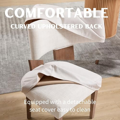 RIVOVA Linen Dining Chairs Set of 4 with Seat Covers, Modern Dining Chairs with Wood Legs, Farmhouse Fabric Upholstered Dining Room Kitchen Side Chairs, Beige - color: Beige Cover