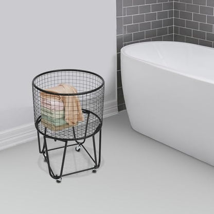 Wire Metal Deep Set Rolling Laundry Basket,Wire Laundry Basket With Wheels | Mesh Wire Laundry Basket Storage Cart for Bathroom Bedroom Dirty Clothes Storage (G) - size: G
