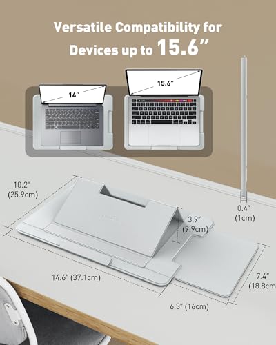 AboveTEK Adjustable Laptop Lap Desk, 3 Ergonomic Angles, PU Leather Non-Slip Surface, Heat Shield, Retractable Mouse Pad, Portable Laptop Lap pad for Bed, Sofa, Travel (Light Gray) - color: Light Gray