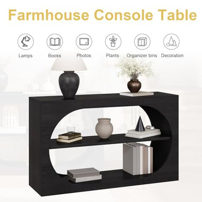 55-Inch Entryway Table with Storage, 3-Tier Console Tables, Behind Couch Table Wood Narrow Console Tables for Entryway, Living Room, Foyer, Hallway, Entry (Black) - color: Black