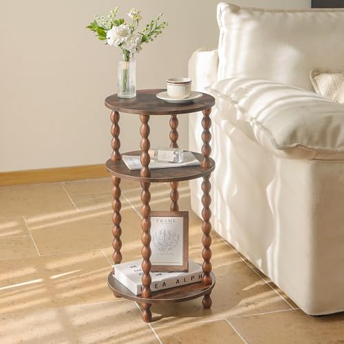 AWASEN Small Side Table, 3-Tier Round End Table for Small Spaces, Modern Bedside Table Nightstand for Bedroom, Living Room, Office, Rustic Brown - color: Rustic Brown