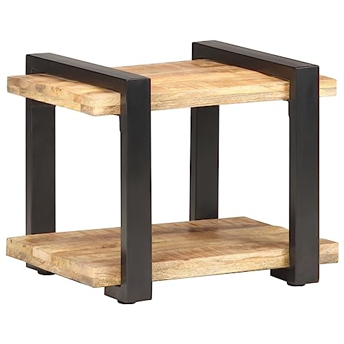 Industrial Bedside Cabinet, Natural Rough Mango Wood End Table, 19.7x15.7x15.7 inch Nightstand for Bedroom, Living Room, Durable Iron Frame, Brown Finish Bedside Furniture