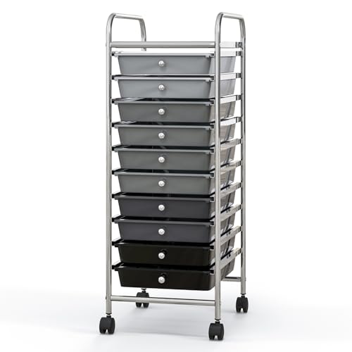 Giantex 10-Drawer Storage Cart w/Universal Wheel, Rolling Cart w/Handle, Home Organizer Storage Unit w/Removable Drawers, Trolley Utility Cart for Kitchen Makeup Living Room Office Play Room - color: Gray Gradient, size: 10 Drawer-13"x15"x34"