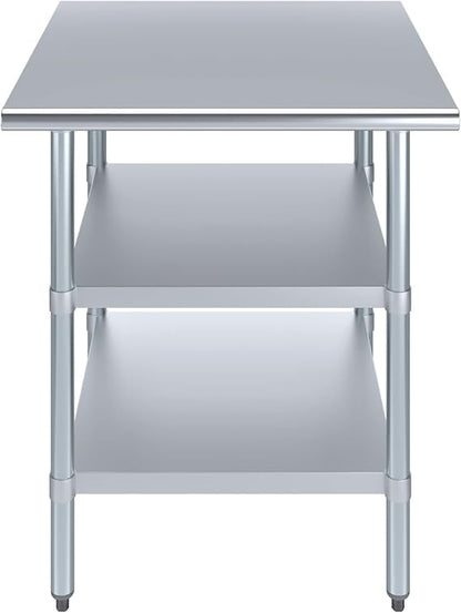 Stainless Steel Work Table with Double Undershelf – Compact Commercial Prep Table for Kitchen, Restaurant, Bakery – NSF Certified (24 x 24) - size: 24x24