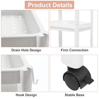 Tissting Bathroom Storage Rack 4-Tier, Plastic Freestanding Shelf | Multifunctional Organizer | Living Room & Bedroom & Kitchen | Space Saver(4 layers (with wheels)) - color: 4 Layers (With Wheels)