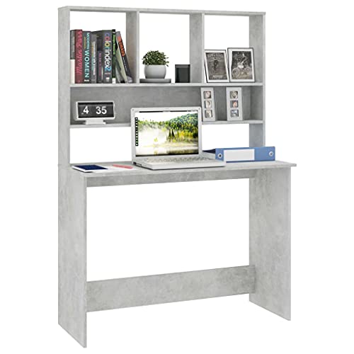 Compact Computer Desk with Storage Shelves, Modern Engineered Wood Writing Table for Small Spaces, Home Office Workstation, Concrete Grey - color: Concrete Gray