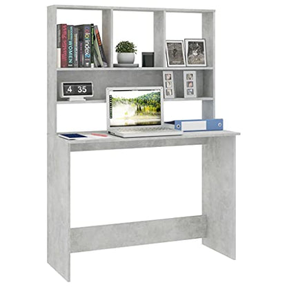 Compact Computer Desk with Storage Shelves, Modern Engineered Wood Writing Table for Small Spaces, Home Office Workstation, Concrete Grey - color: Concrete Gray