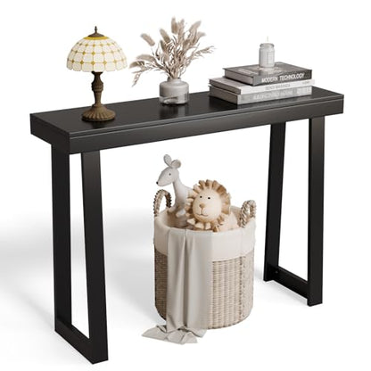 VINGLI 42.9" Black Console Table, Solid Wood Entryway Table, Narrow Sofa Table Behind Couch, Thin, for Living Room, Entrance, Hallway, Foyer, Bedroom, Office - color: Black, size: 42.9