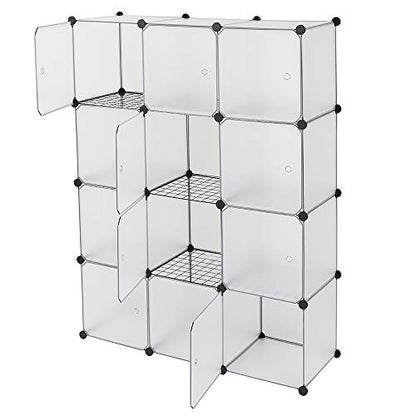 Cube Storage Organizer, 12-Cube Storage Cubes Shelves Bookshelf,Closet Organizers, DIY Stackable Plastic Clothes Shelving for Bedroom, Home, White