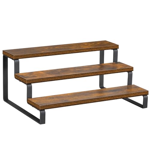 Giikin 3-Tier Spice Rack, 13.8 Inch Wood Step Shelf Countertop Spice Storage Holder, Kitchen Pantry Cabinet Organizer Cupboard for Spice Bottles, Jars, Seasonings, Baking Supplies, Metal Frame - color: Rustic Brown, 3 Tier, 1 Pack, size: 3 Tier 1 Pack
