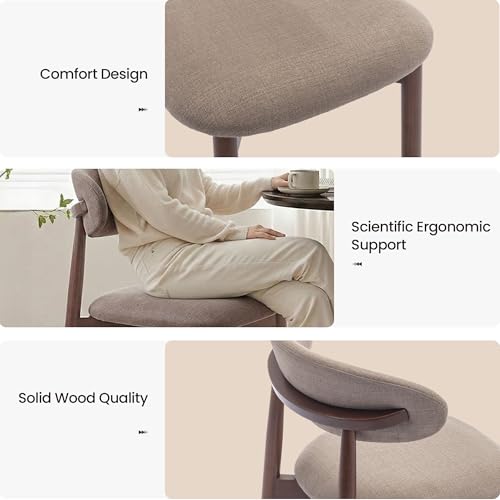COLAMY Mid-Century Modern Wooden Dining Chair Set of 2, Indoor Upholstered Kitchen Chairs with 2.6" Cozy Padded Seat, Walnut Finish Side Dining Chair, [Camel] - color: Camel, size: 2 Chairs