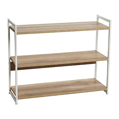 Household Essentials Jamestown Wide 3 Shelf Open Storage Bookshelf Coastal Oak Rustic Wood Grain and White Metal - color: Coastal Oak