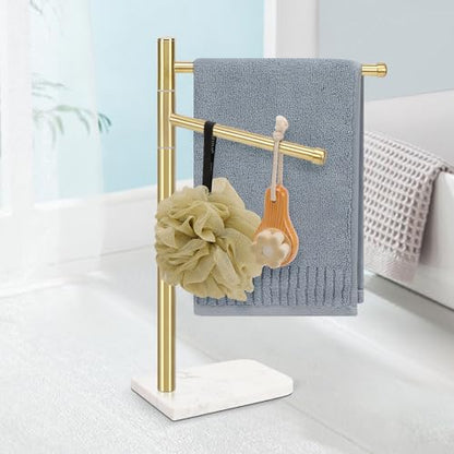 Standing Hand Towel Holder, Hand Towel Stand with Marble Base, 304 Stainless Steel Towel Rack with 2 Swivel Arm, Countertop Stand Towel Ring Towel Bar for Bathroom (Gold) - color: Gold
