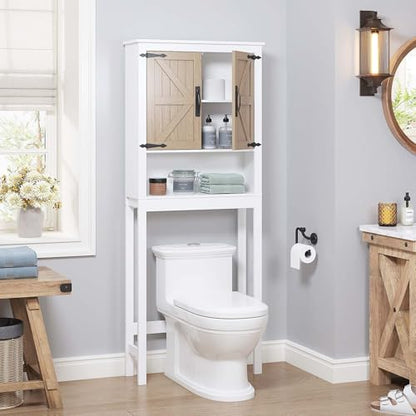 Spirich Over The Toilet Storage Cabinet, Farmhouse Over Toilet Bathroom Organizer with Wood Grain Barn Doors and Adjustable Shelves - style: Grain Barn Door