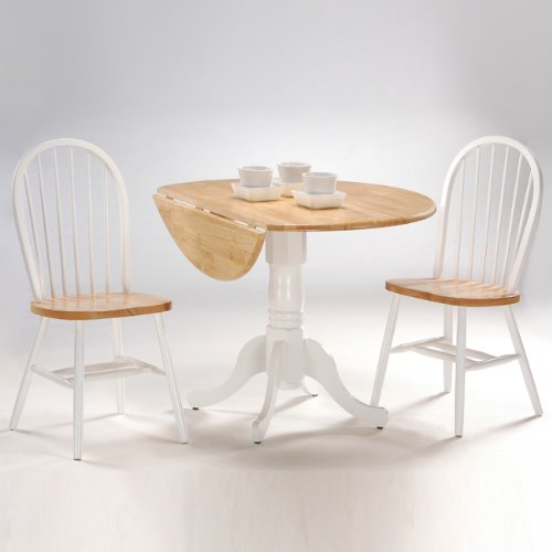 42" Round Dual Drop Leaf Pedestal Dining Table, Solid Wood, Easy Assembly, 20mm Top Thickness, Kitchen/Dining Room, Includes Two 9" Drop Leaves, Durable Parawood Construction, Unfinished - color: Natural/White