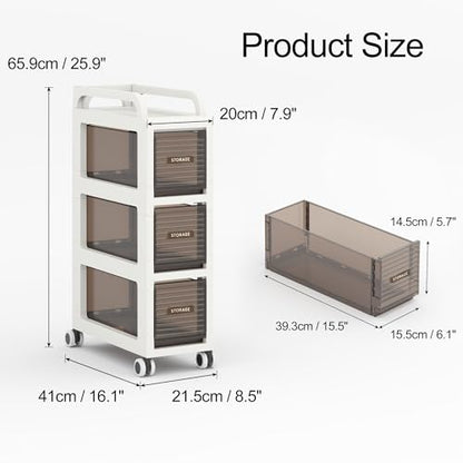 Bathroom Storage with Drawers, 7.87" Wide Slim Storage Cabinet with Wheels for Small Spaces, Narraw Cart for Kitchen Office Bedroom Dinning Room Under Desk, 26" Tall - size: 20x41x65 cm
