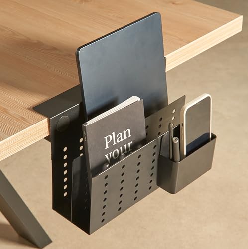 GAROOD Laptop Side Storage Vertical Stand Under Desk top Storage Clamp On Desktop Shelf Hanging Desk Organizer Computer Mount Side Table Organizer Caddy Book Caddy - Two Tier Black - color: Black, size: Large