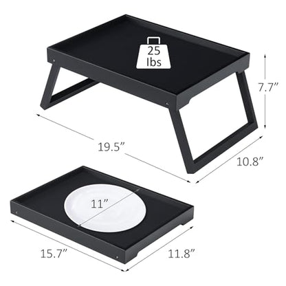 RRX Bed Tray Table with Folding Legs, Breakfast in Bed Tray (1, Black) | Bed Trays for Folding Table Eating, Kitchen Serving, Food, Sofa, Snacking or Working, Laptop Desk Dinner, Snack Tray - color: Black