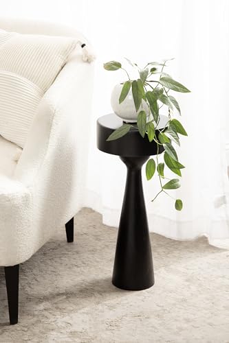 Kate and Laurel Solbrett Modern Sophisticated Round Drink Table; 10 x 10 x 22; Black; Contemporary Sculptural Bedroom Nightstand with Unique Pedestal Table Design for Use as Indoor Plant Stand - color: Black