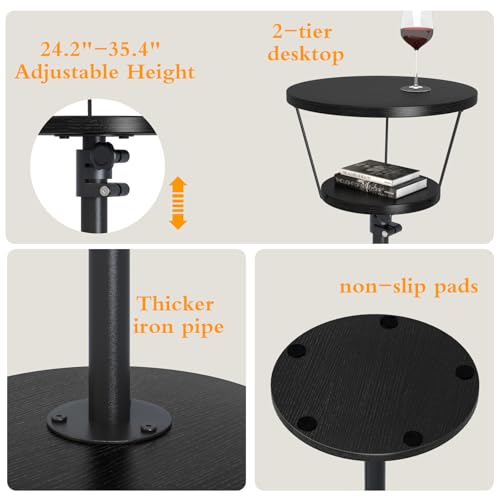 Small Side Table, 2 Tier Drink Table, Height Adjustable Round End Table, Pedestal Side Table for Small Spaces in Living Room, Bedroom, Black - color: Black-2 Tier