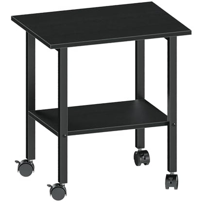 2 Tier Printer Stand with Storage, Under Desk Printer Table, Space-Saving Printer Table with Locking Wheels, Rolling Printer Cart for Home Office, Black