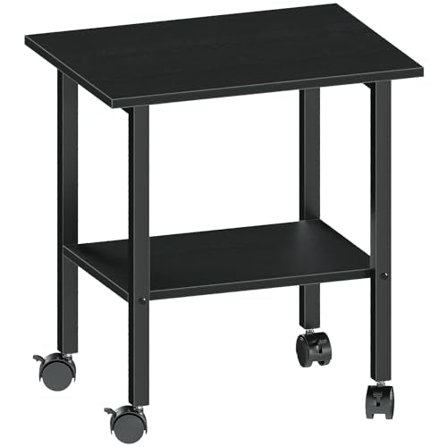 2 Tier Printer Stand with Storage, Under Desk Printer Table, Space-Saving Printer Table with Locking Wheels, Rolling Printer Cart for Home Office, Black