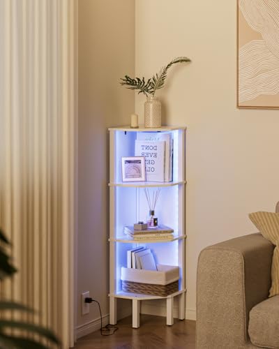 Corner Shelf Stand Corner Bookshelf with Light, 4-Tier Wall DisplayCorner with Storage Rack for Living Room,Bedroom,Office, White - color: 4-tier White