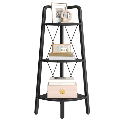 HOOBRO Corner Shelf, 3-Tier Corner Shelf Stand, 40" Tall Ladder Bookshelf, Industrial Corner Display Shelf Plant Stand for Living Room, Kitchen, Home Office, Black BB143CJ01 - color: Black, size: 11.8"L x 11.8"W x 40"H