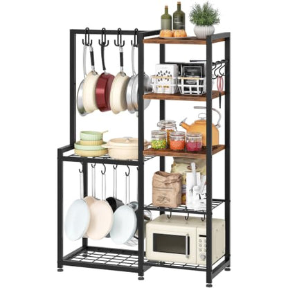 CHOEZON 5-Tier Pot Rack, Cookware Stand with Hooks, Pans Pots Organizer for Kitchen, Living Room, and Bedroom, Black TPR17BF